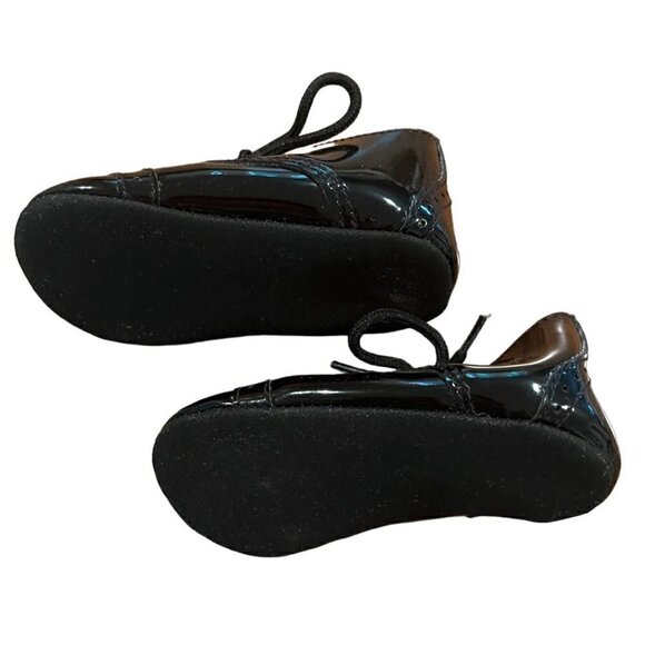 Black Patent Toddler Boy Soft Sole Dress Tie Shoes - 18M - Picture 2 of 5